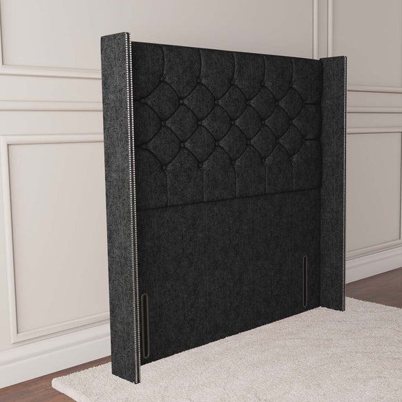 Paris Wingback Floor Standing Headboard - Black Chenille