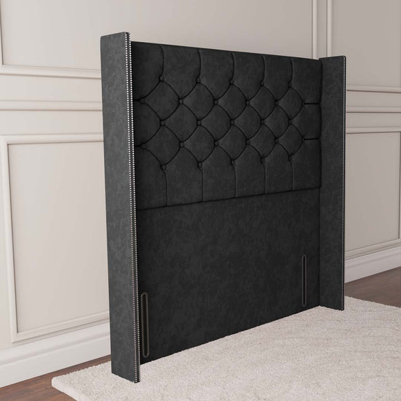 Paris Wingback Floor Standing Headboard - Black Naples