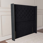 Paris Wingback Floor Standing Headboard - Black Plush Velvet