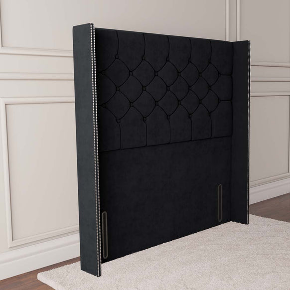 Paris Wingback Floor Standing Headboard - Black Plush Velvet