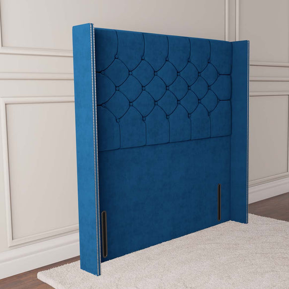 Paris Wingback Floor Standing Headboard - Blue Plush Velvet
