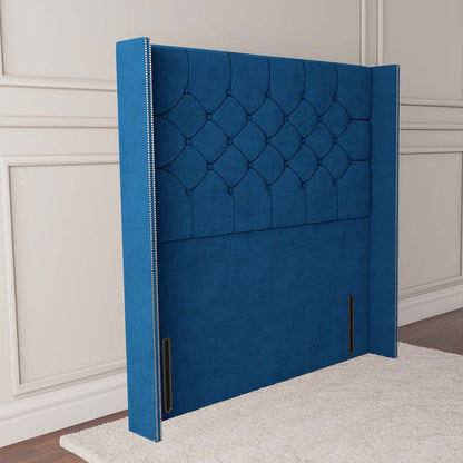 Paris Wingback Floor Standing Headboard - Blue Plush Velvet