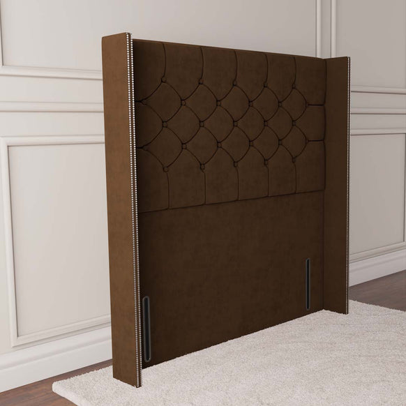 Paris Wingback Floor Standing Headboard - Mocca Plush Velvet