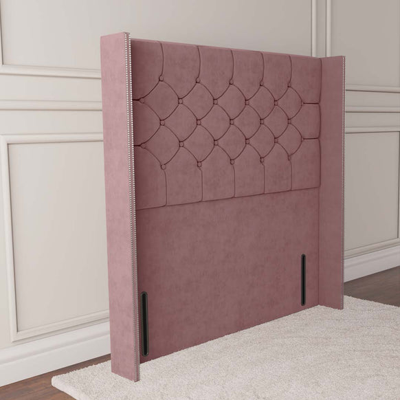 Paris Wingback Floor Standing Headboard - Pink Plush Velvet