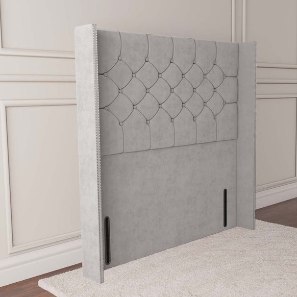 Paris Wingback Floor Standing Headboard - Silver Plush Velvet