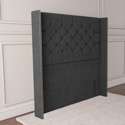 Paris Wingback Floor Standing Headboard - Steel Plush Velvet