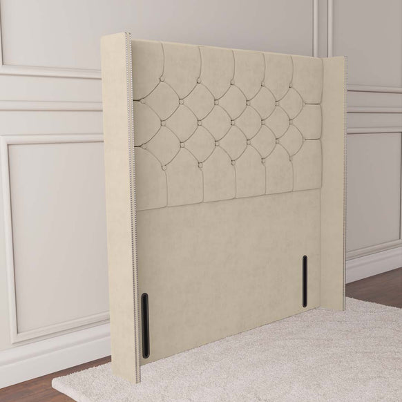 Paris Wingback Floor Standing Headboard - Cream Plush Velvet