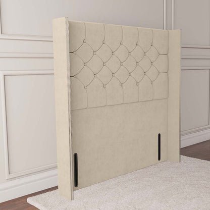 Paris Wingback Floor Standing Headboard - Cream Plush Velvet