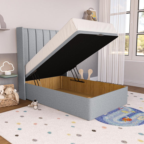 Prague Kids Wingback Ottoman Divan Bed - Silver Linoso