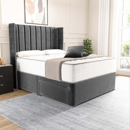 Prague Wingback Divan Bed - Steel Plush Velvet