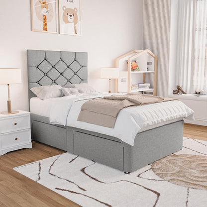 Seville Kids Chesterfield Divan Bed - Silver Linoso
