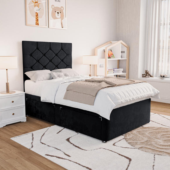 Seville Kids Chesterfield Divan Bed - Black Plush Velvet