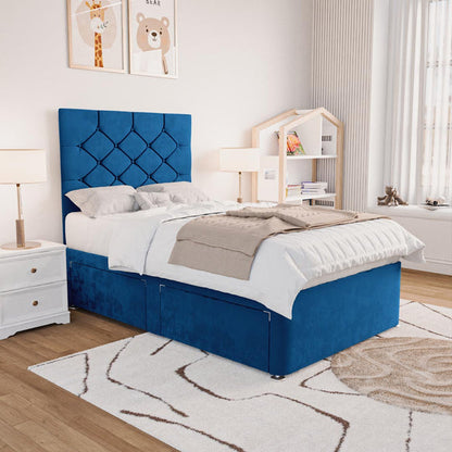 Seville Kids Chesterfield Divan Bed - Blue Plush Velvet