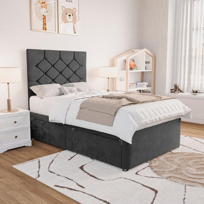 Seville Kids Chesterfield Divan Bed - Steel Plush Velvet