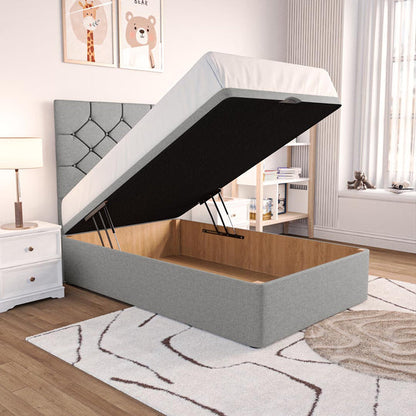 Seville Kids Chesterfield Ottoman Divan Bed - Silver Linoso