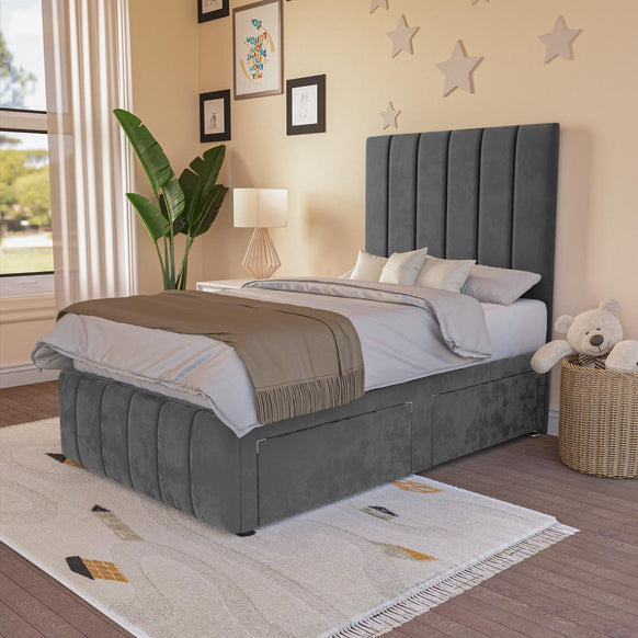 Sydney Kids Divan Bed - Steel Plush Velvet