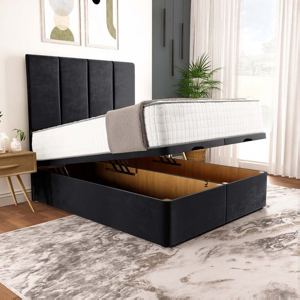 Victoria Ottoman Divan Bed - Black Plush Velvet