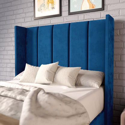 Cidra Kids Wingback Divan Bed - Blue Plush Velvet