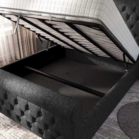 Melbourne Upholstered Ottoman Bed - Black Chenille
