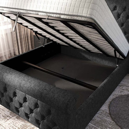 Melbourne Upholstered Ottoman Bed - Black Chenille