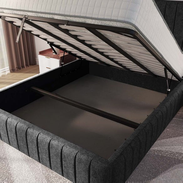Milan Upholstered Ottoman Bed - Black Chenille