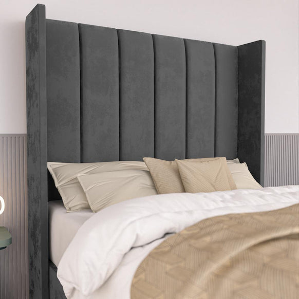Prague Kids Wingback Divan Bed - Steel Plush Velvet