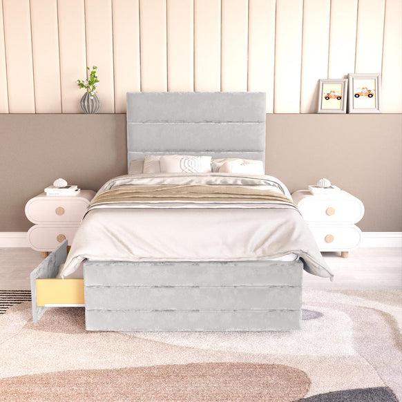 Havana Kids Divan Bed - Silver Plush Velvet