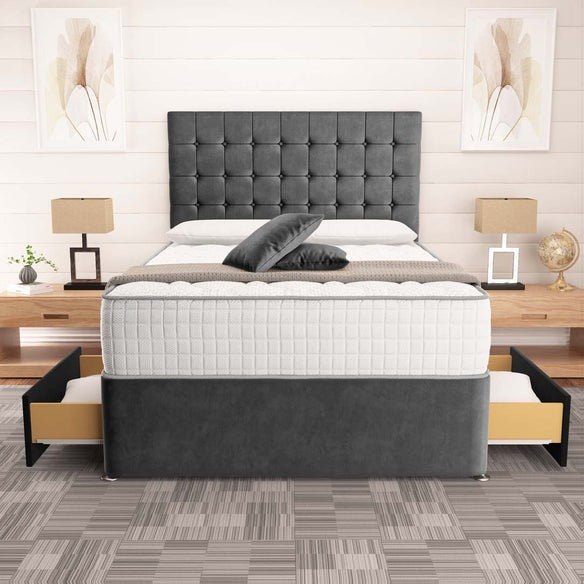 Kingston Divan Bed - Steel Plush Velvet
