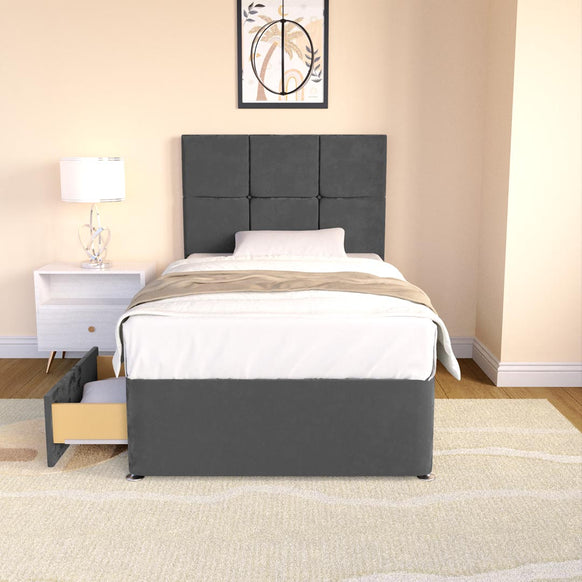 Lima Kids Divan Bed - Steel Plush Velvet