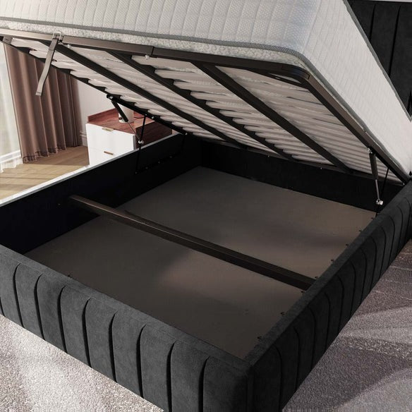 Milan Upholstered Ottoman Bed - Black Naples