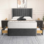 Prague Wingback Divan Bed - Steel Plush Velvet