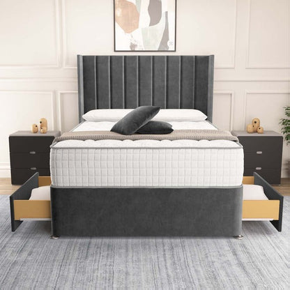 Prague Wingback Divan Bed - Steel Plush Velvet