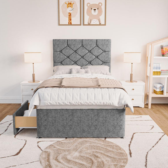 Seville Kids Chesterfield Divan Bed - Silver Chenille