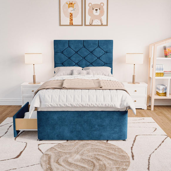 Seville Kids Chesterfield Divan Bed - Blue Coniston
