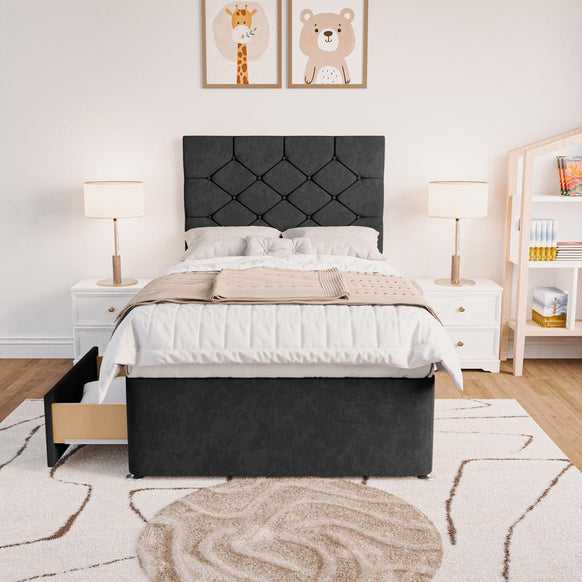 Seville Kids Chesterfield Divan Bed - Black Naples