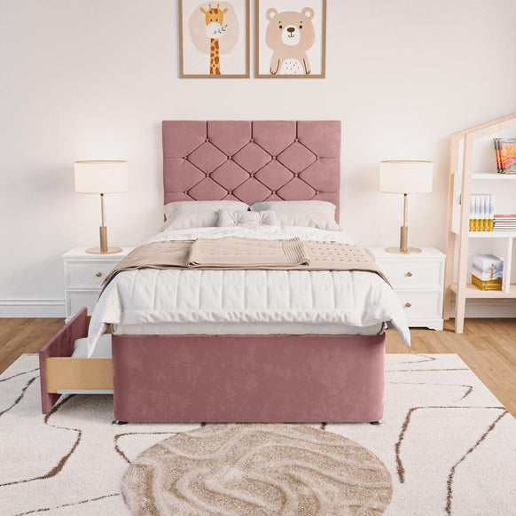 Seville Kids Chesterfield Divan Bed - Pink Plush Velvet