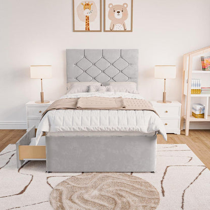 Seville Kids Chesterfield Divan Bed - Silver Plush Velvet