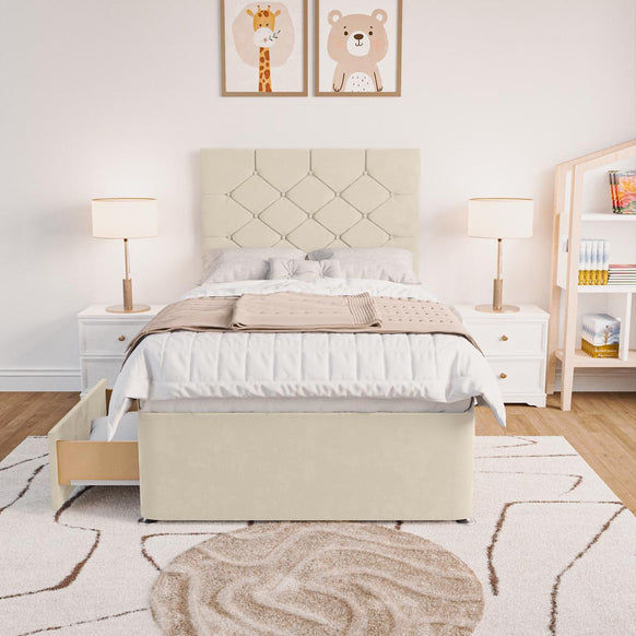 Seville Kids Chesterfield Divan Bed - Cream Plush Velvet