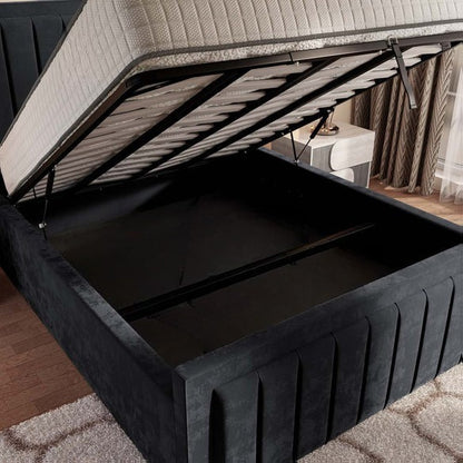 Hamilton Upholstered Ottoman Bed - Black Plush Velvet