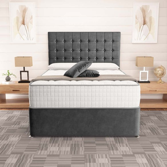 Kingston Divan Bed - Steel Plush Velvet