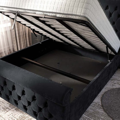 Melbourne Upholstered Ottoman Bed - Black Plush Velvet