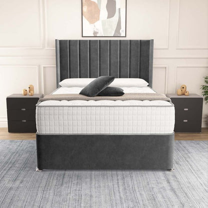 Prague Wingback Divan Bed - Steel Plush Velvet