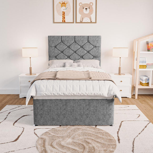 Seville Kids Chesterfield Divan Bed - Silver Chenille