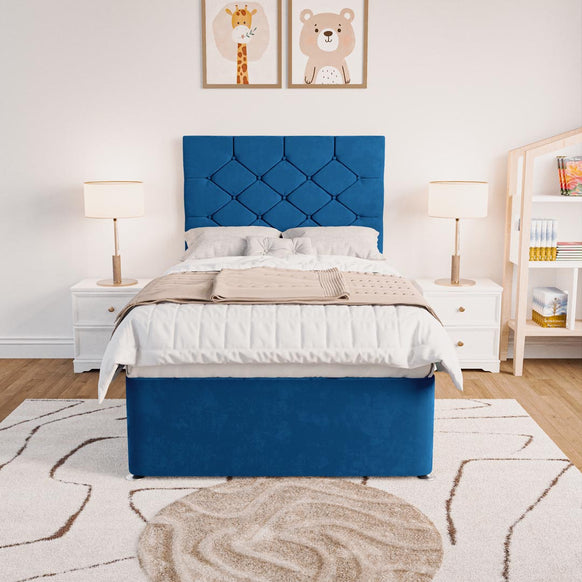 Seville Kids Chesterfield Divan Bed - Blue Plush Velvet