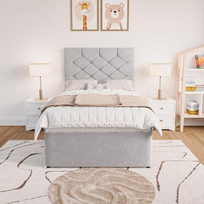 Seville Kids Chesterfield Divan Bed - Silver Plush Velvet