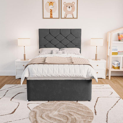 Seville Kids Chesterfield Divan Bed - Steel Plush Velvet