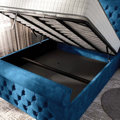 Melbourne Upholstered Ottoman Bed - Blue Coniston