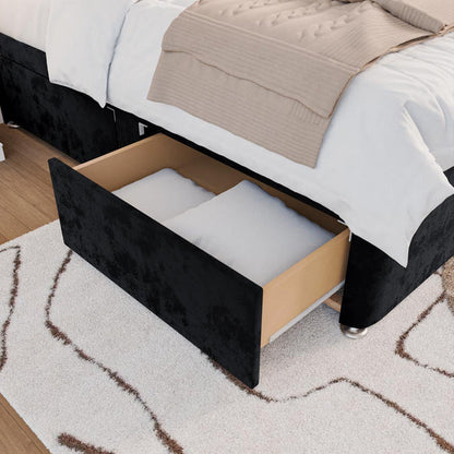 Seville Kids Chesterfield Divan Bed - Black Plush Velvet