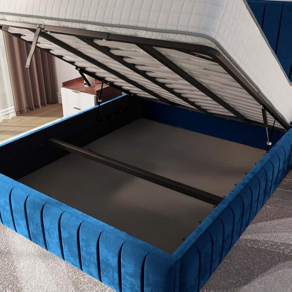 Milan Upholstered Ottoman Bed - Blue Plush Velvet