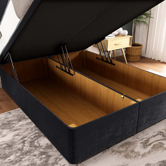 Victoria Ottoman Divan Bed - Black Plush Velvet
